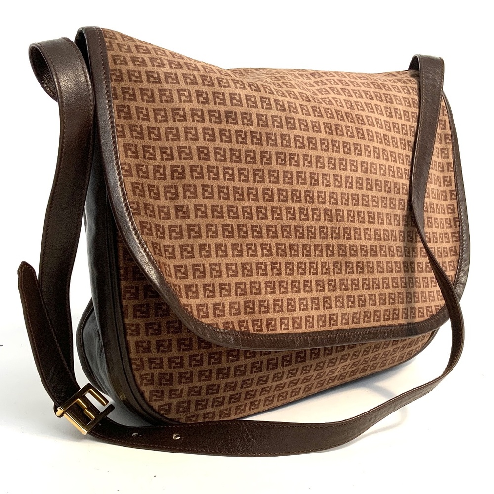 Vintage Original Fendi Suede and Leather Monogram Shoulder Bag 1980’s